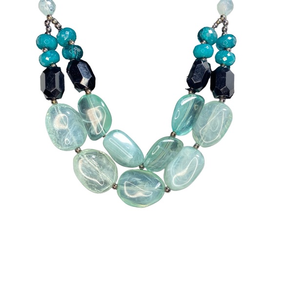 Bohemian Chunky 2 Layer Statement Necklace. Aquamarine, Teal EUC - Picture 2 of 6